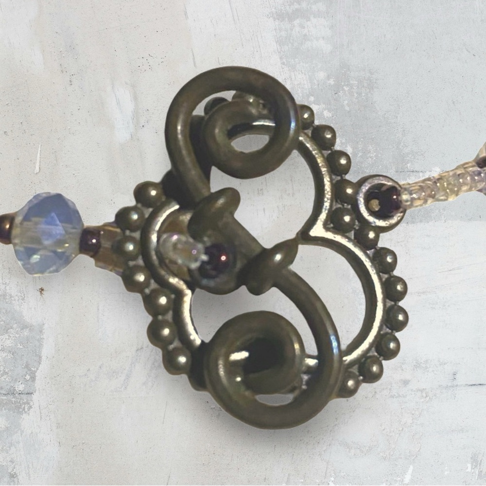 Amethyst Owl Bead Embroidered Crystal Necklace - Picture 7 of 13